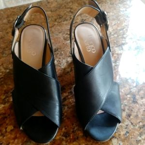 Black leather shoes heel 3 3/4 high